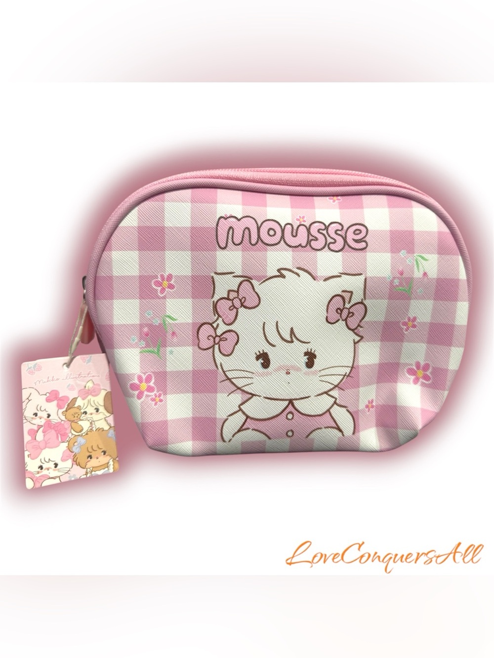 Mikko Illustrations Mousse Pink Gingham Cosmetic Bag Pouch